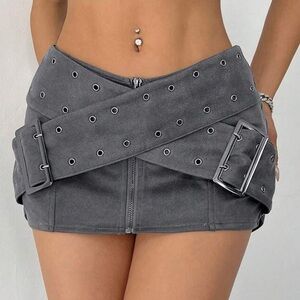 Gray Mini Skirt with Buckle Detail